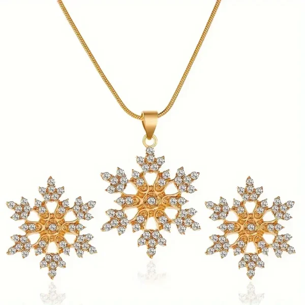 Elegant Snowflake Necklace and Earrings Set, 18K Gold-Plated All - Image 5