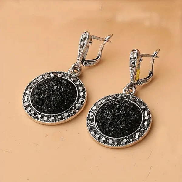 Black Round Necklace Earrings Ring Jewelry Set - Image 7