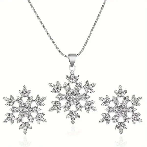 Elegant Snowflake Necklace and Earrings Set, 18K Gold-Plated All - Image 4