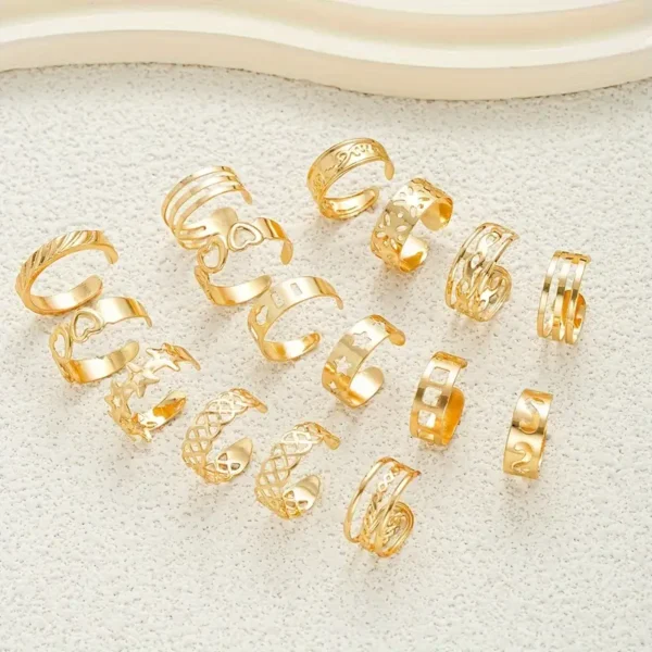 16-Piece Set Simple Hollow-Out Heart & Star Toe Ring Set - Image 3