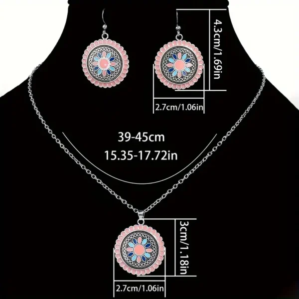 Boho-Chic 3pcs Jewelry Set for Women - Pink Floral Enamel Earrings - Image 4