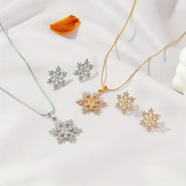 Elegant Snowflake Necklace and Earrings Set, 18K Gold-Plated All - Image 3