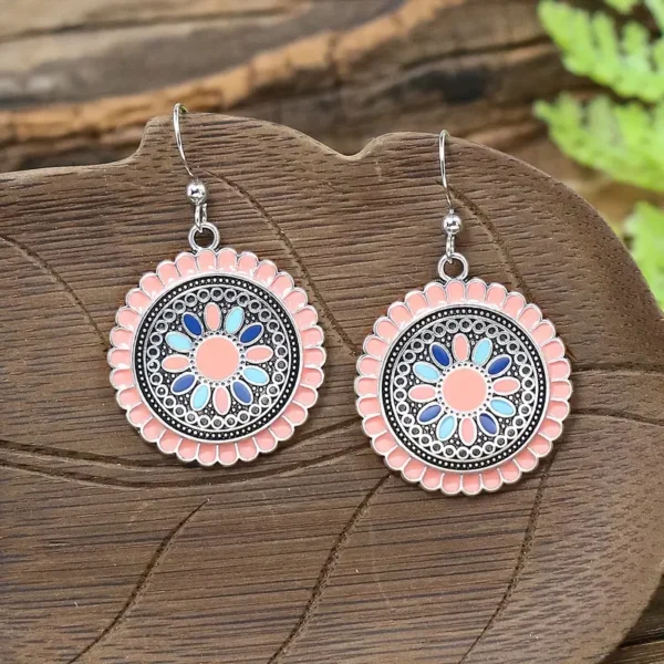 Boho-Chic 3pcs Jewelry Set for Women - Pink Floral Enamel Earrings - Image 3