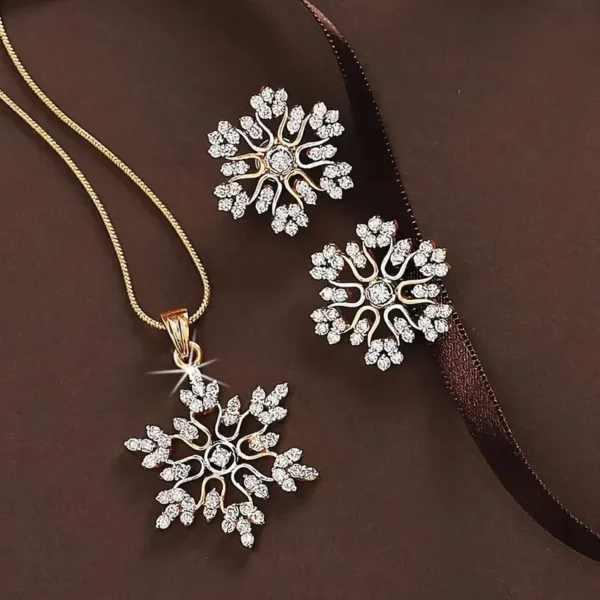 Elegant Snowflake Necklace and Earrings Set, 18K Gold-Plated All