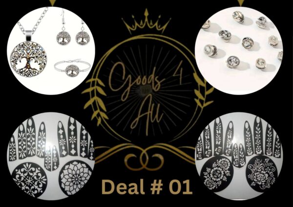 Deal1  (2 Mehndi Stencil +2Scarf Pins+1 Jeweler Set) IN Rs:1000/-Only