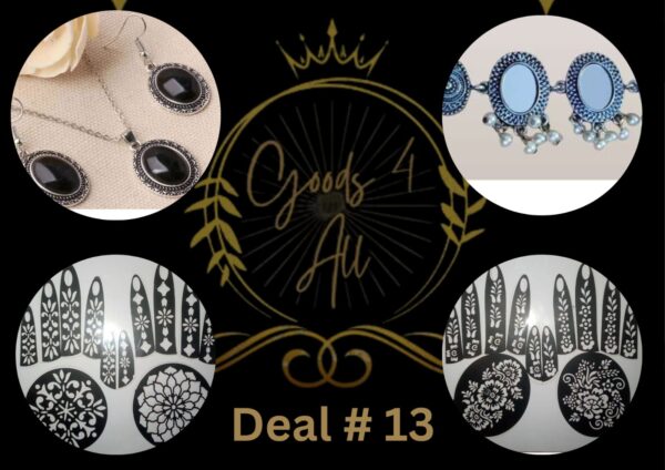 Deal13 (2 Mehndi Stencil +2Scarf Pins+1 Jeweler Set) IN Rs:1000/-Only