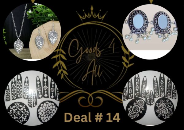 Deal14 (2 Mehndi Stencil +2Scarf Pins+1 Jeweler Set) IN Rs:1000/-Only