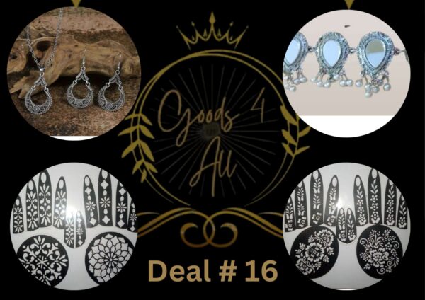 Deal16 (2 Mehndi Stencil +2Scarf Pins+1 Jeweler Set) IN Rs:1000/-Only