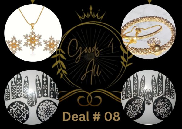 Deal8 (2 Mehndi Stencil +2Scarf Pins+1 Jeweler Set) IN Rs:1000/-Only